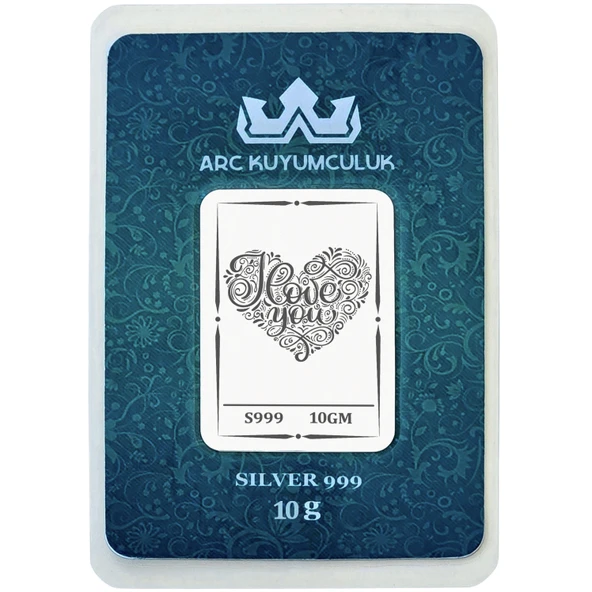 999 Ayar Gümüş ile Üretilmiş Sevgi ve Aşk Temalı Hediyeye Özel 10 Gram Gümüş Külçesi-731 ürün görseli