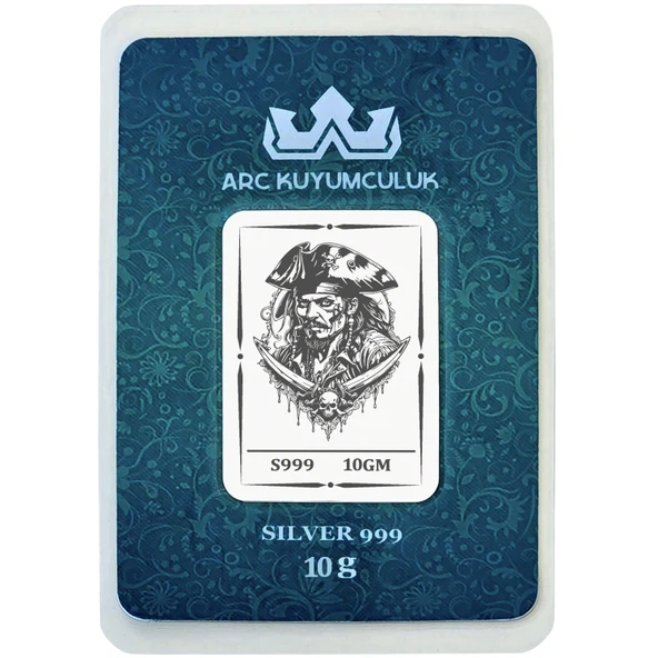 Hediyeye Özel 10 Gram Jack Sparrow Temalı 999 Ayar Gümüş ile Üretilmiş Gümüş Külçesi-732 ürün görseli