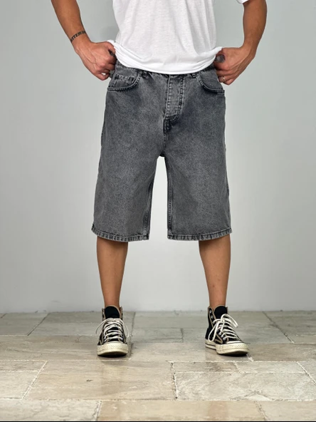 Premium Kalite Gri Bermuda Kot Şort COC1915 - Resim 2
