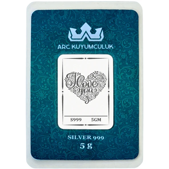 Sevgi ve Aşk Temalı Hediyeye Özel 5 Gram 999 Ayar Gümüş ile Tasarlanmış Gümüş Külçesi-731 ürün görseli
