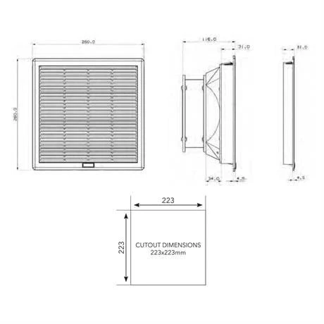 Plastim 260x260mm 650m3/H Ip54 Filtreli Fan - PTF4500 - Resim 6
