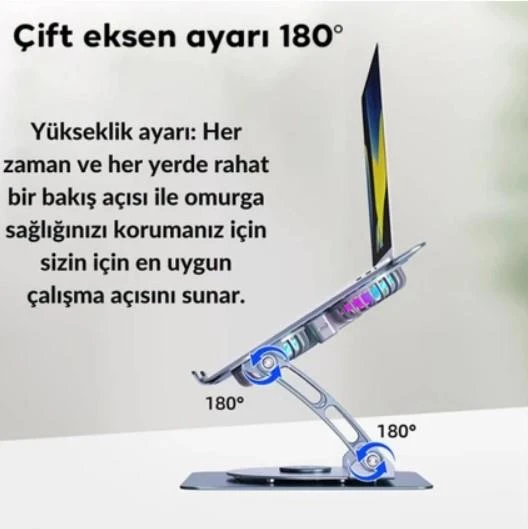 Çift Fanlı Ayarlanabilir Metal Laptop Standı (360 Derece Dönebilen) - Resim 2