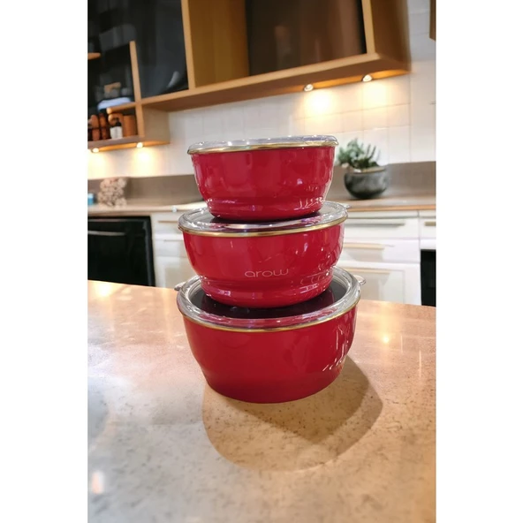 Arow  Kırmızı Emaye 3'lü Saklama Kabı - Resim 3
