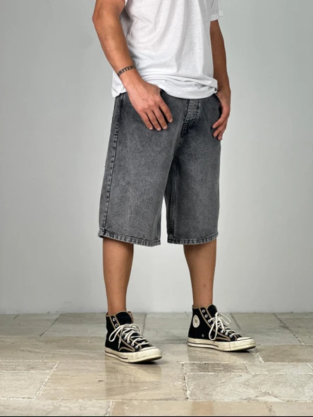 Premium Kalite Gri Bermuda Kot Şort COC1915 ürün görseli 1