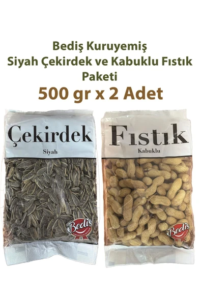Bediş Kuruyemiş Siyah Çekirdek ve Kabuklu Fıstık Paketi 500 gr x 2 Adet ürün görseli 1