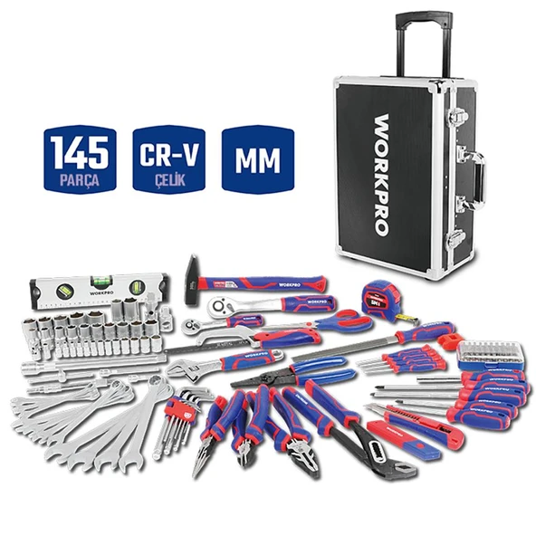 WORKPRO WP209089 145 Parça CR-V Profesyonel El Aleti Tamir Seti Tamir Bakım Çantası ürün görseli