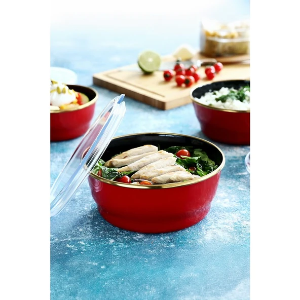 Arow  Kırmızı Emaye 3'lü Saklama Kabı ürün görseli 1