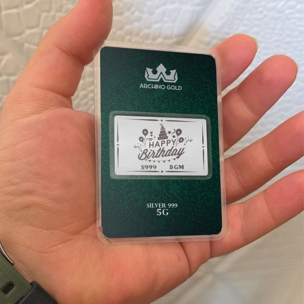 İyi Ki Doğdun Temalı Hediyeye Özel 5 Gram 999 Ayar Gümüş ile Tasarlanmış Gümüş Külçesi-725 - Resim 3