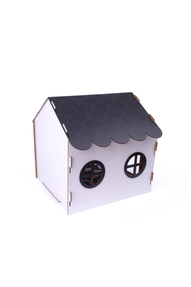 Ahşap Özel İsim Baskılı Dekoratif Kedi Evi-Kulübesi, Kediler İçin Kulübe, Kedi Kulübesi Beyaz-Siyah - Resim 6