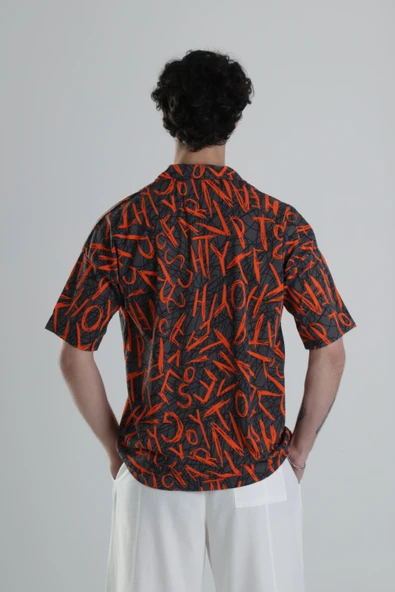 Turuncu Grafiti Desenli Gömlek COC1818 - Resim 5