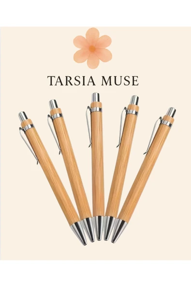 Tarsia Muse Kişiye Özel Doğal Bambu Kalem – Siyah tükenmez kalem - Resim 3