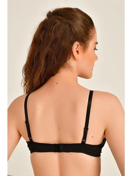 Liza Kadın Çapraz Askılı Desteksiz Balenli Sütyen 80 BEDEN SİYAH - Resim 2