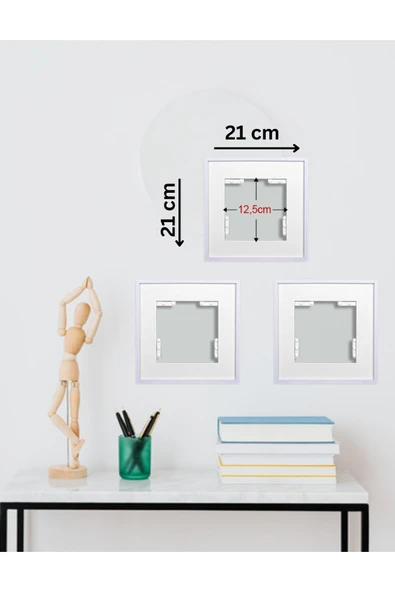 Tarsia Muse Yapışkanlı Sök Tak Paspartulu Çerçeve Seti - 21x21 cm - 3’lü duvar resim çerçevesi (Beyaz) - Resim 2