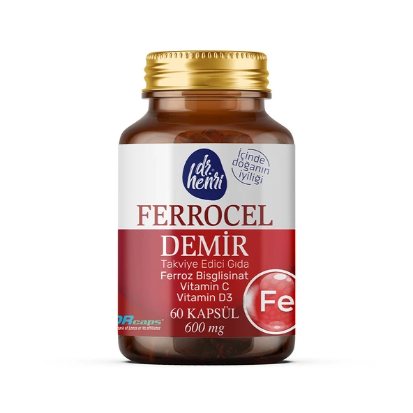 Ferrocel 60 Kapsül Demir, C Ve D3 Vitamini Içeren Takviye Edici Gıda 600mg ürün görseli