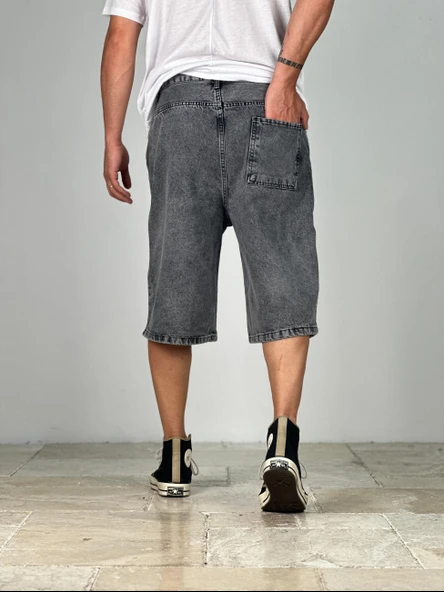 Premium Kalite Gri Bermuda Kot Şort COC1915 - Resim 4