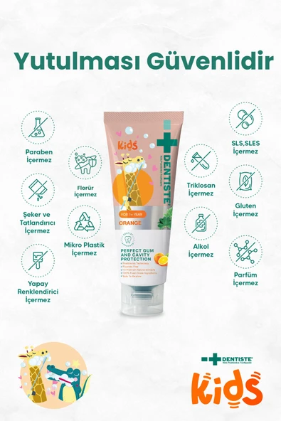 Dentiste Kids Florürsüz Portakal Aromalı Diş Macunu 1-6 Yaş - Resim 3