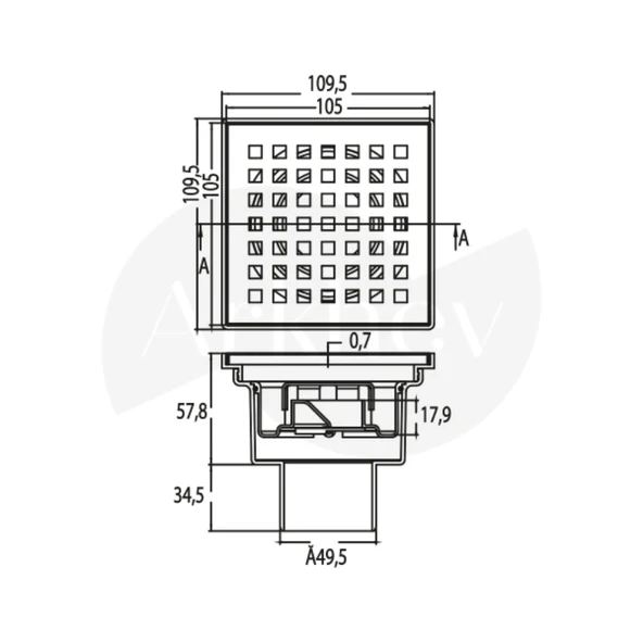 NSK Dynamic Square 10x10cm Alttan 50mm Çıkışlı Yer Süzgeci - Paslanmaz Çelik / Koku Önleyicili N1161000 - Resim 2
