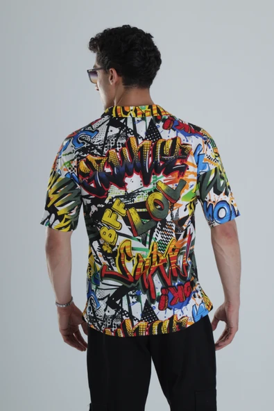 Erkek Wow Desenli Hawai Gömlek COC1169 - Resim 4