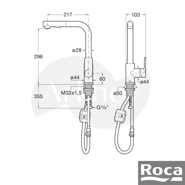 Roca Cala Döner "L" Borulu Spiralli Eviye/Mutfak Bataryası - Krom / Cold Start / Fonksiyonlu Elcik A5A856EC00 - Resim 2
