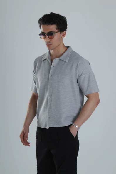 Erkek Gri Gofre Gömlek COC1152 - Resim 2