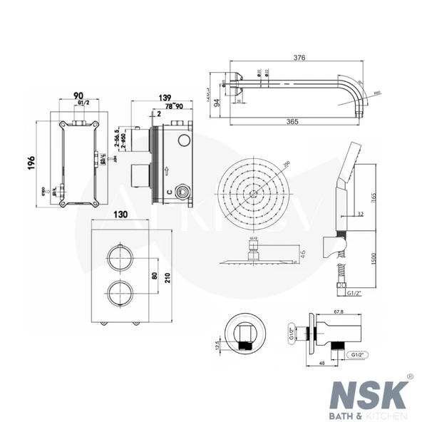 NSK Ankastre Termostatik Duş Sistemi Seti - Krom / İç Set Sıva Altı Grubu Dahil / 2 Yönlü Ankastre Batarya ARKHEV0020 - Resim 2