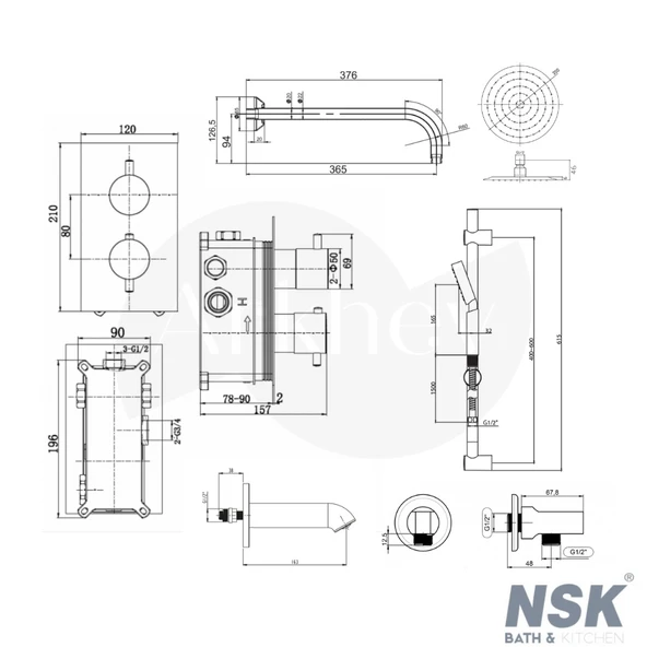 NSK Termostatik Ankastre Banyo Duş Sistemi - Krom / İç Set Sıva Altı Grubu Dahil / 3 Yönlü Ankastre Batarya - Resim 2