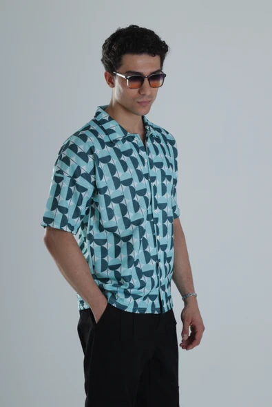 Erkek Küre Desenli Hawai Gömlek COC1159 - Resim 4