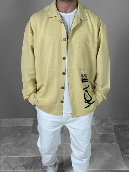 Sarı Desenli Keten Gömlek COC1961 ürün görseli