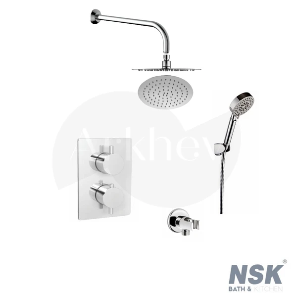 NSK Ankastre Termostatik Duş Sistemi Seti - Krom / İç Set Sıva Altı Grubu Dahil / 2 Yönlü Ankastre Batarya ARKHEV0020 ürün görseli 1