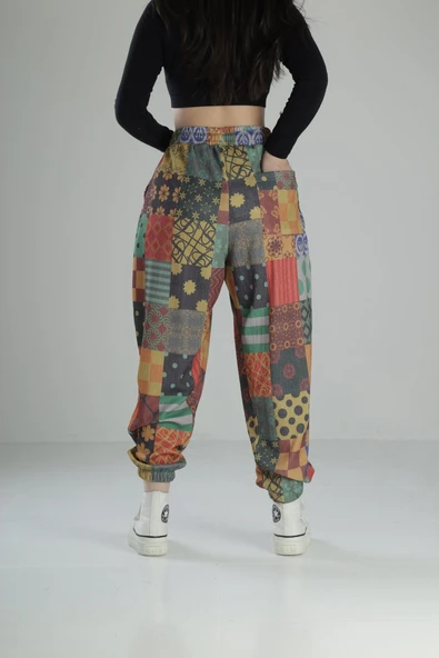 Renkli Desenli Rahat Kesim Bürümcük Jogger Pantolon COC1954 - Resim 4