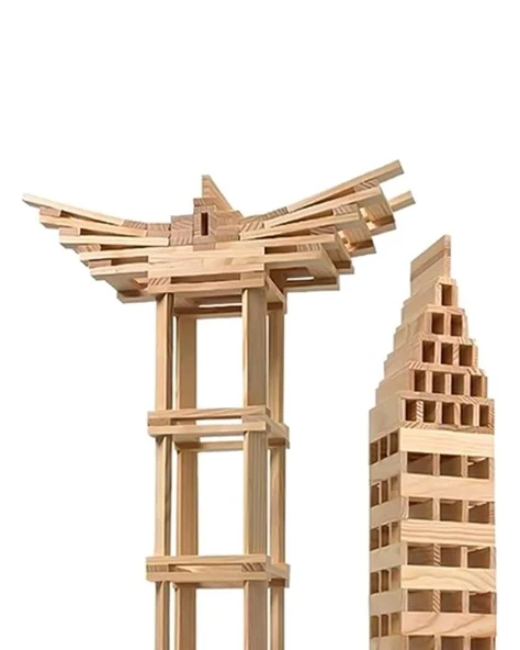Woodoy City Wood Ahşap Bloklar 100 Parça KR 101 - Resim 3