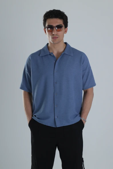 Erkek Mavi Gofre Gömlek COC1160 ürün görseli