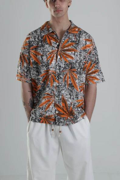 Turuncu Yaprak Desenli Gömlek COC1821 ürün görseli