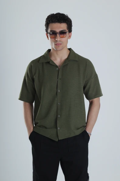 Erkek Haki Gofre Gömlek COC1153 ürün görseli