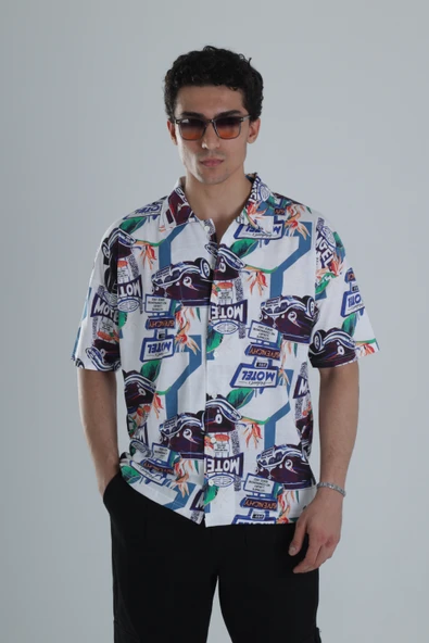 Erkek Araç Desenli Hawai Gömlek COC1149 - Resim 4
