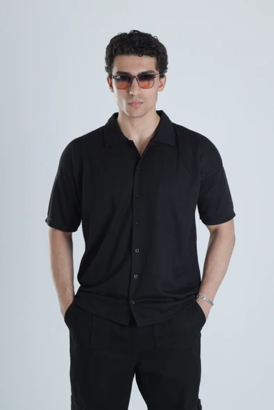 Erkek Siyah Casual Hawai Gömlek COC1165 ürün görseli