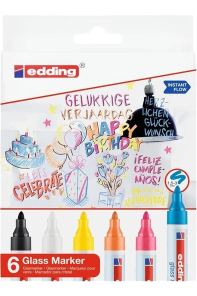 Edding 95 Glass Marker Cam Kalemi 6 Renk Set - Resim 2