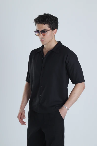 Erkek Siyah Gofre Gömlek COC1166 - Resim 2