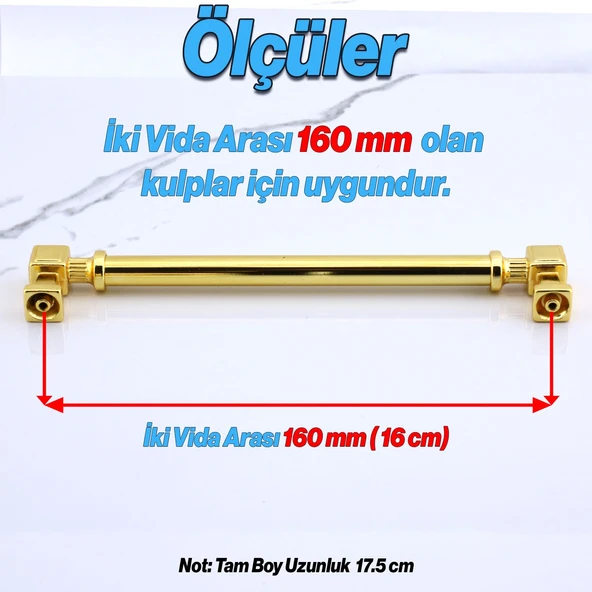 Mobilya Çekmece Mutfak Dolabı Dolap Kulpları Kulb 16 cm Metal Gold Altın Kulp 160 mm - Resim 2