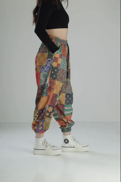 Renkli Desenli Rahat Kesim Bürümcük Jogger Pantolon COC1954 - Resim 3