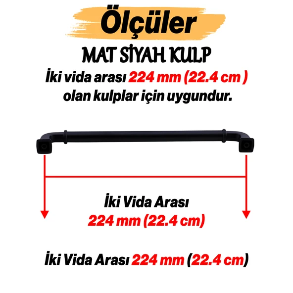 Mobilya Çekmece Mutfak Dolabı Dolap Kapak Kulp Kulb Kulpu Metal Mat Siyah Kulp 224 mm 22.4 cm - Resim 2