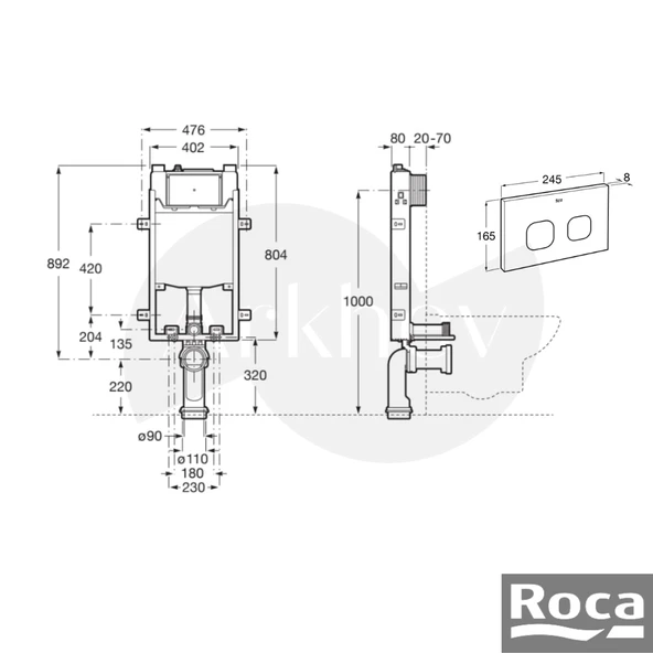 Roca Yuvarlak Stop Valf + AC3 Basma Butonlu + Active One Gömme Rezervuar Seti - Krom A89P060121 - Resim 2