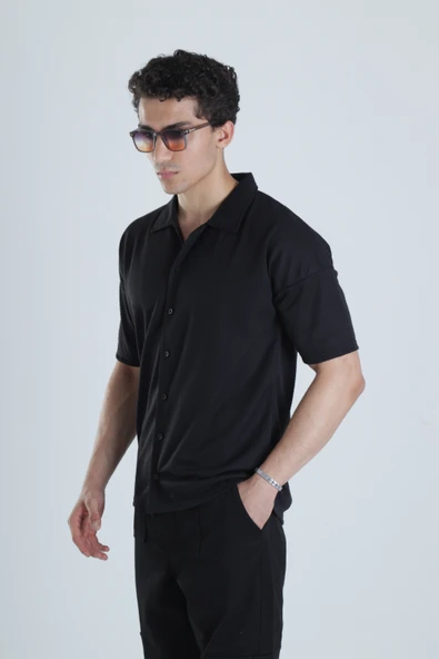 Erkek Siyah Casual Hawai Gömlek COC1165 - Resim 2