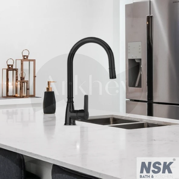 NSK Alamera Pull Out Spiralli Eviye/Mutfak Bataryası - Mat Siyah N2040929 - Resim 2