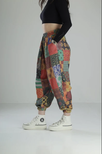Renkli Desenli Rahat Kesim Bürümcük Jogger Pantolon COC1954 - Resim 2