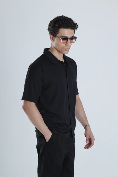 Erkek Siyah Casual Hawai Gömlek COC1165 - Resim 3