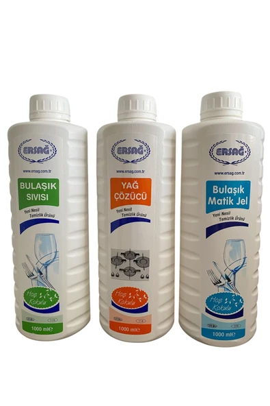 Ersağ Bulaşık Matik Jel 1000 ml +Yağ Çözücü1000 ml +Bulaşık Sıvısı 1000 ml ürün görseli
