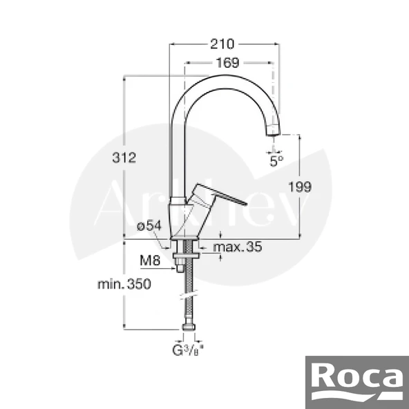 Roca Estreia Kuğu Döner Borulu Eviye Bataryası - Krom A5A847EC0K - Resim 2