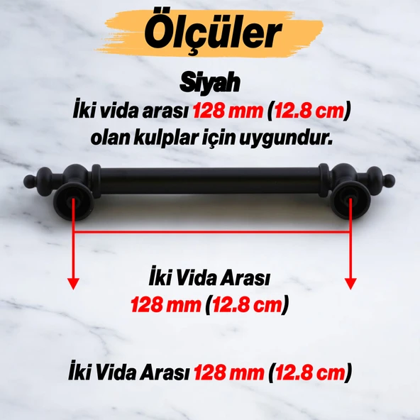 Mobilya Mutfak Çekmece Dolap Dolabı Kulbu Kulpu Kulpları (128 mm - 12.8 cm) Mat Siyah Metal - Resim 2