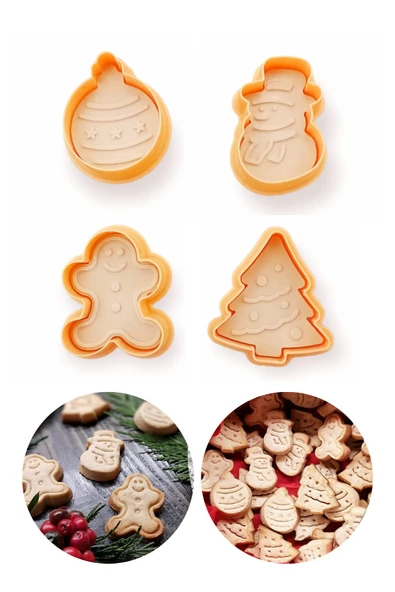 Yılbaşı Desenli Basmalı Adam Çam Ağacı Kurabiye Kalıbı Şekilli Yeni Yıl Hamur Kesici Aparat ürün görseli 1